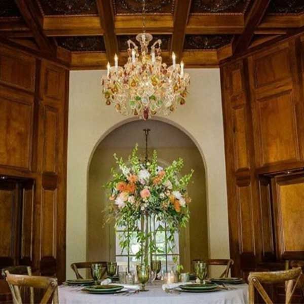 A view of the tall ceiling and wood beand that adorn the Italian design of Tuscan Ridge.